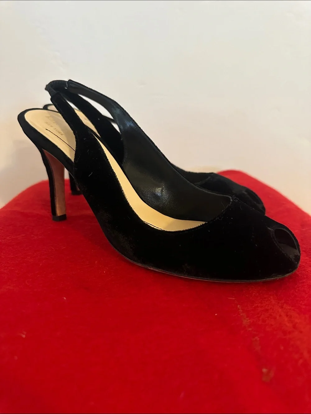 Black Velvet Peep-Toe Slingback Heels